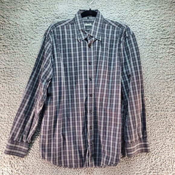 Ashworth Shirt Mens Large Navy Blue & Gray Long-Sleeve Plaid Button-Up - Picture 1 of 8